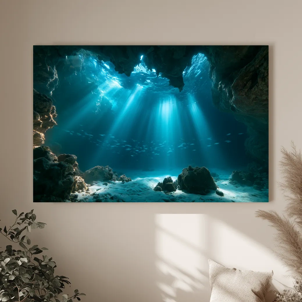 Underwater Sea Cave Sunbeams - Surreal Photographic Wall Art