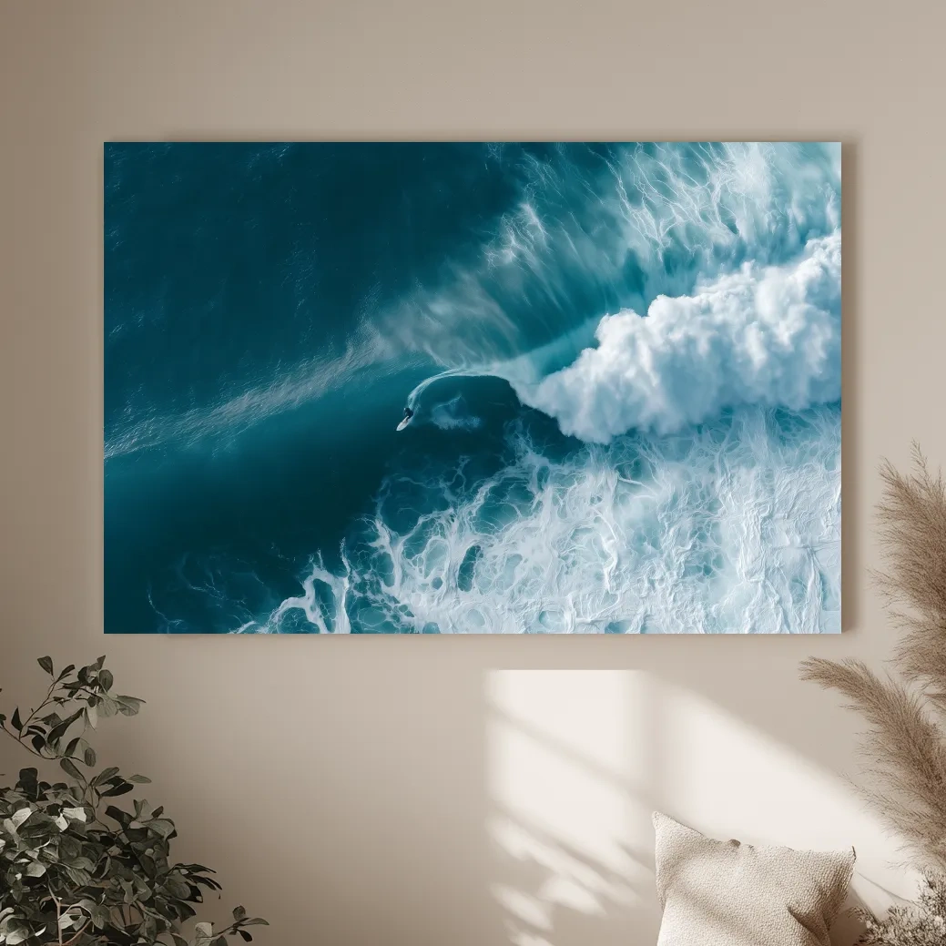Aerial Surfer Riding Breaking Wave - Photographic Ocean Wall Art