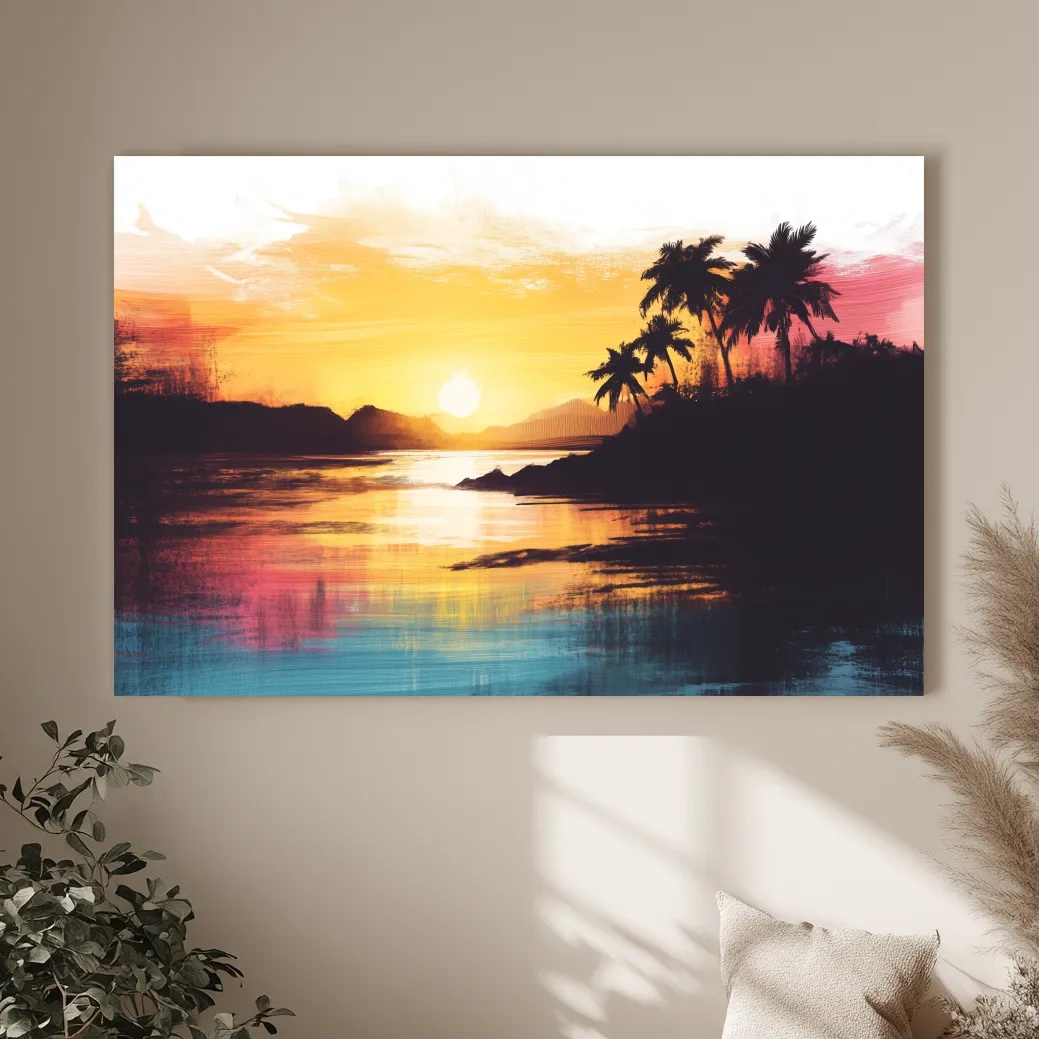 Tropical Palm Sunset Painting - Abstract Coastal Wall Art