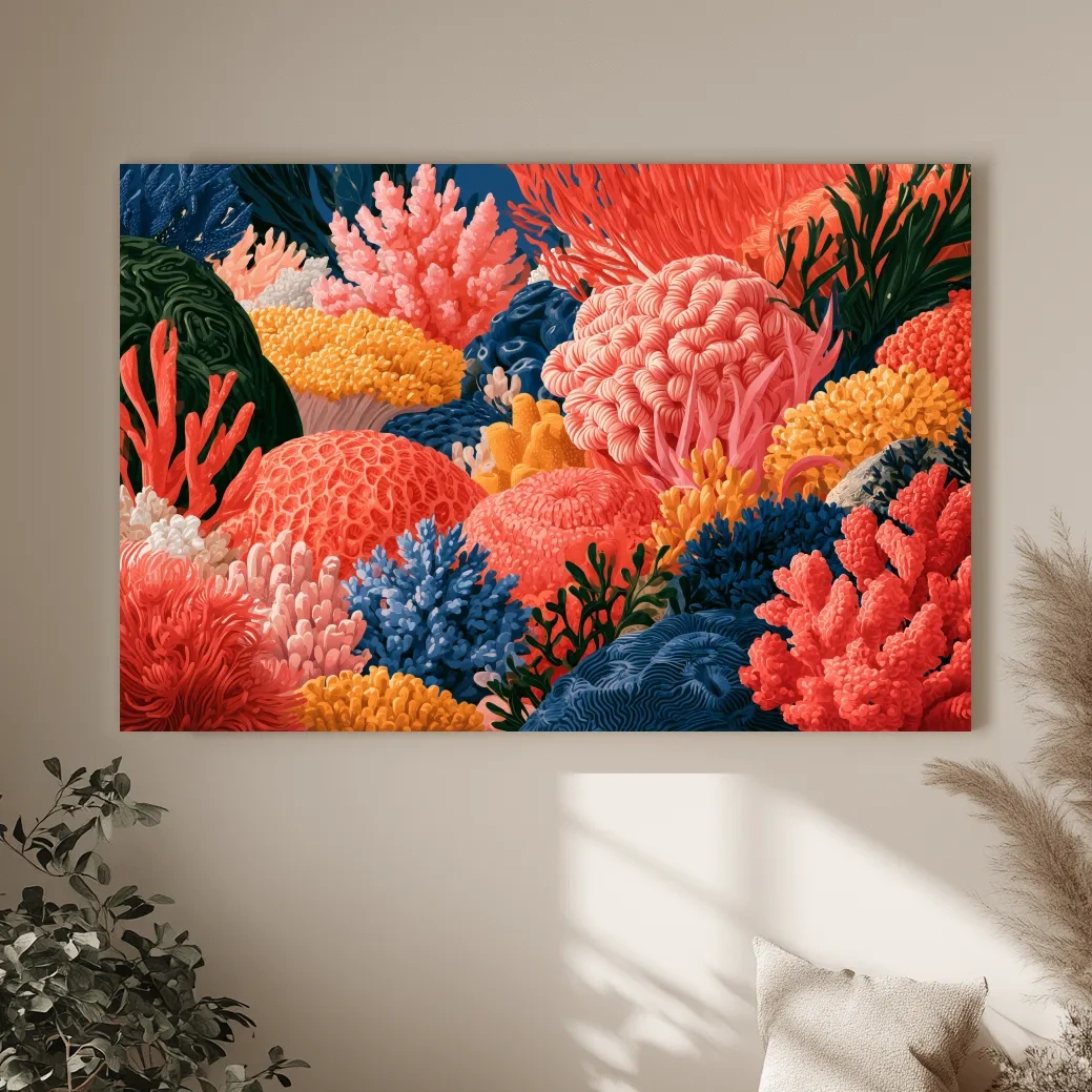 Vibrant Coral Reef Illustration Artwork - Ocean Wall Art