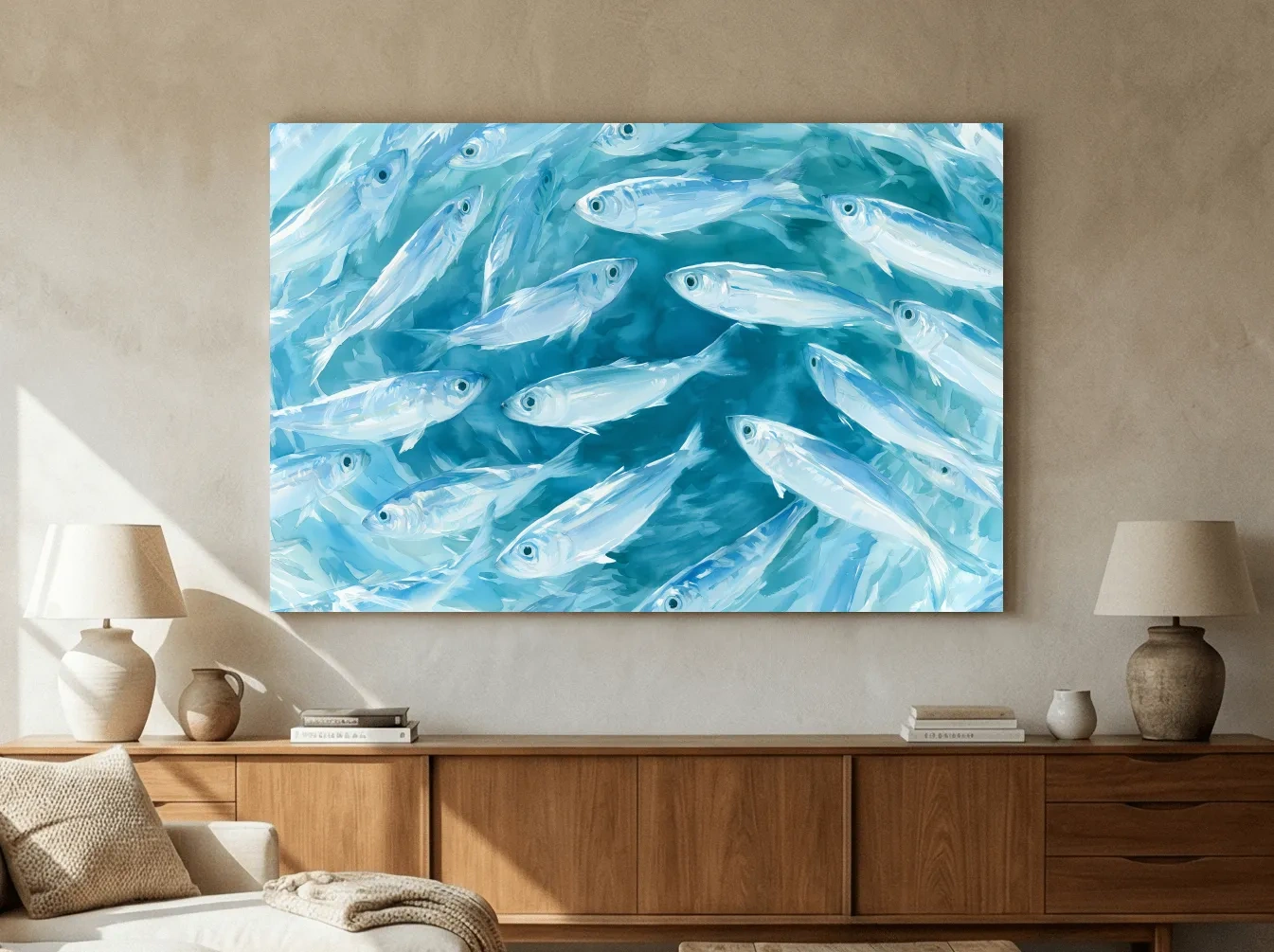 School Of Fish Painting - Abstract Marine Life Wall Art