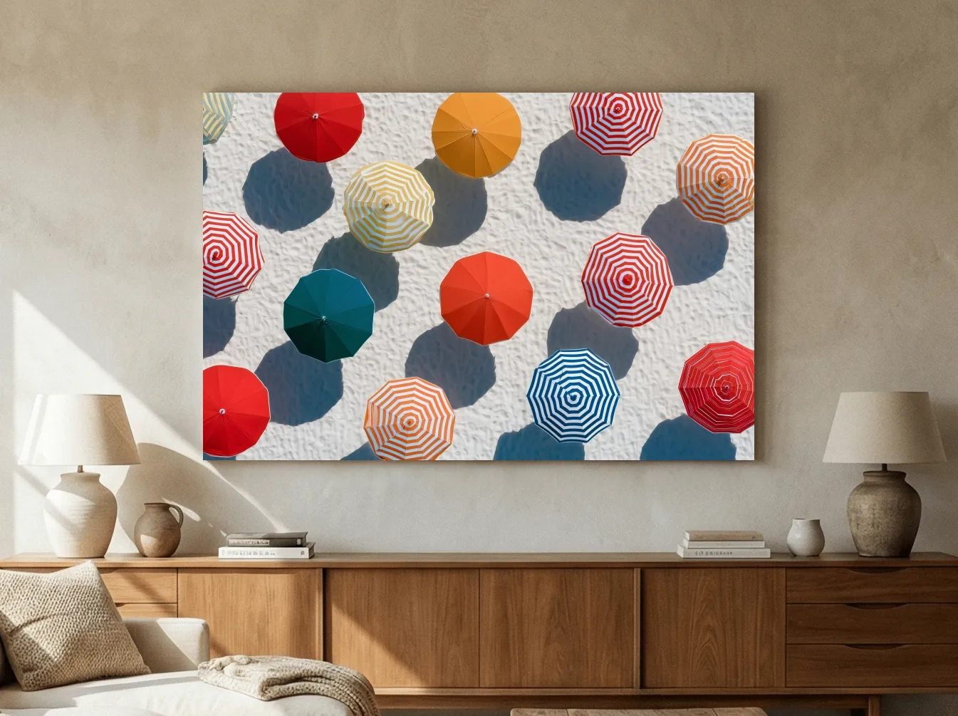 Aerial Beach Umbrella Pattern - Geometric Abstract Painting Wall Art
