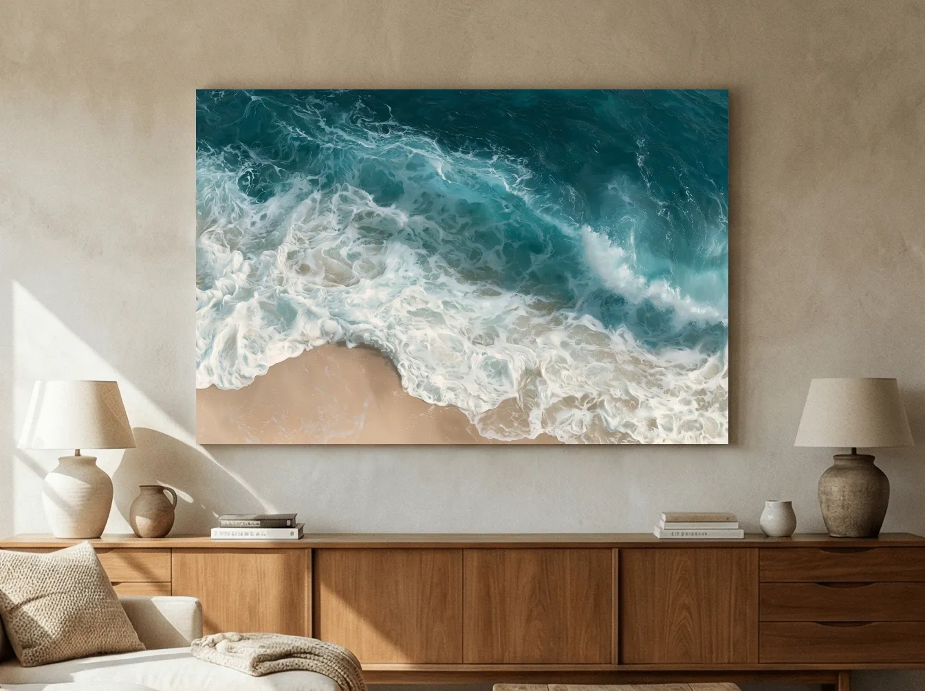 Aerial Seafoam Shoreline Painting - Abstract Ocean Wall Art