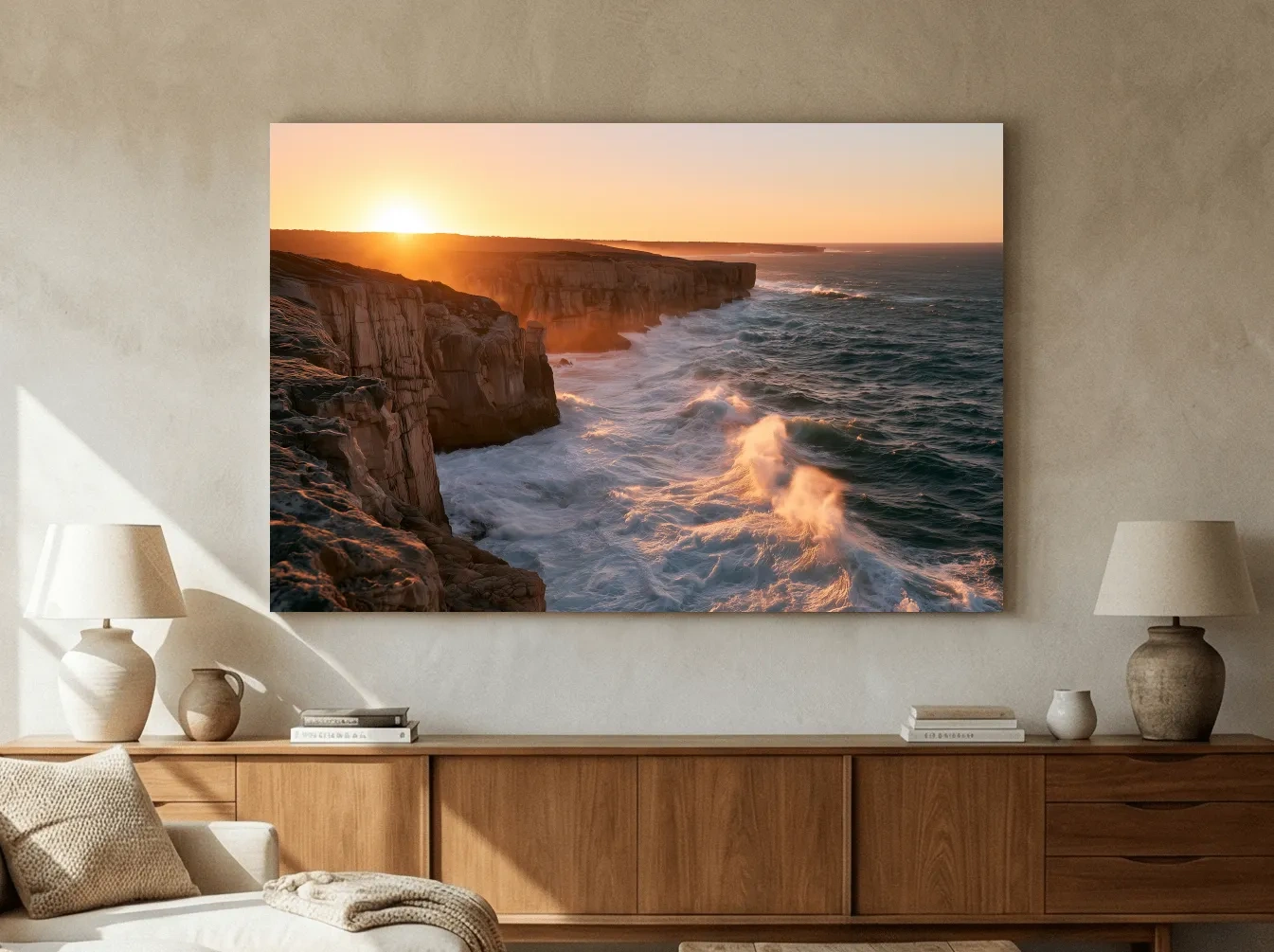 Golden Sunset Coastal Cliffs - Dramatic Seascape Wall Art