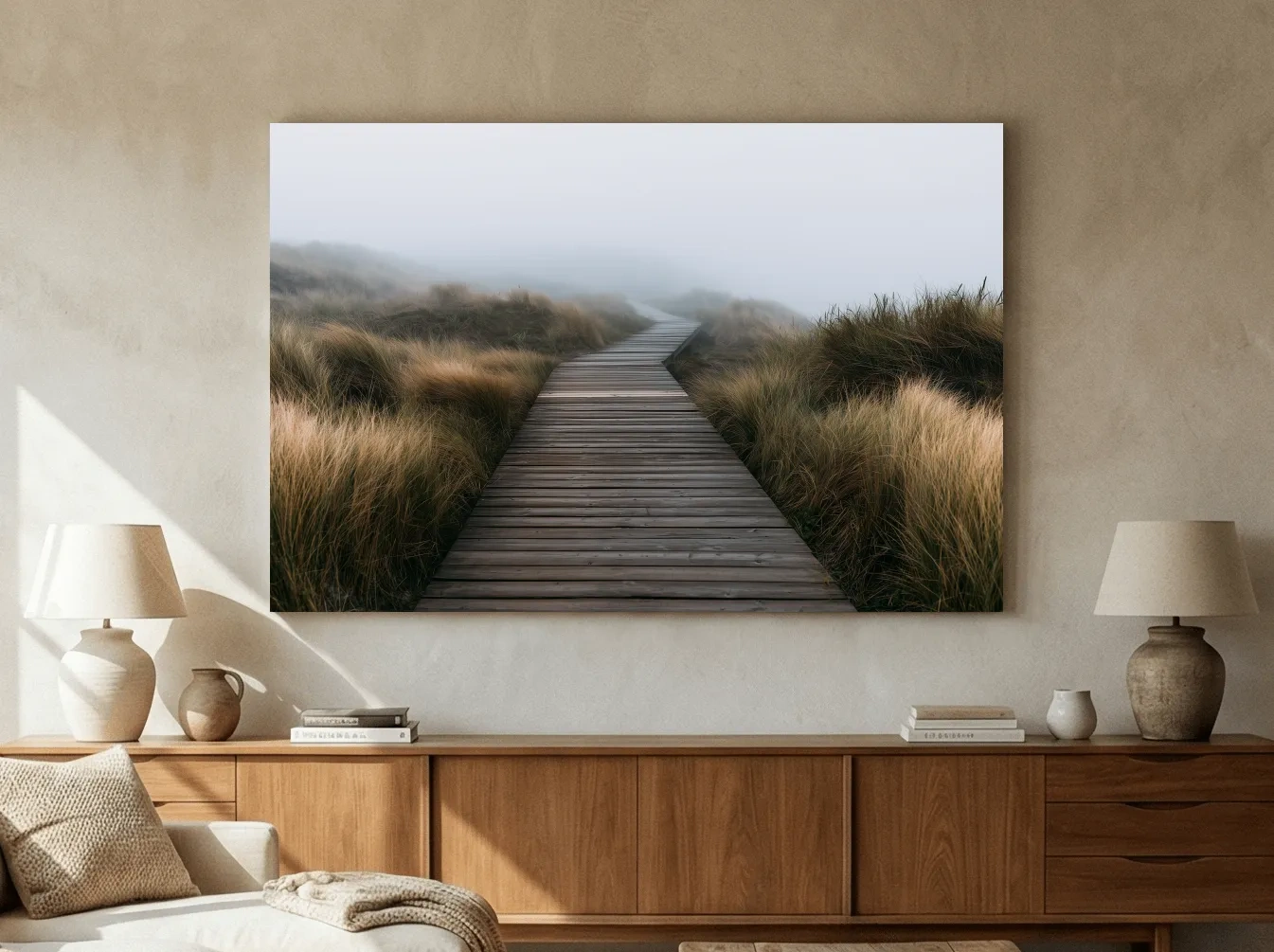 Misty Dune Boardwalk - Boho Photographic Beach Wall Art