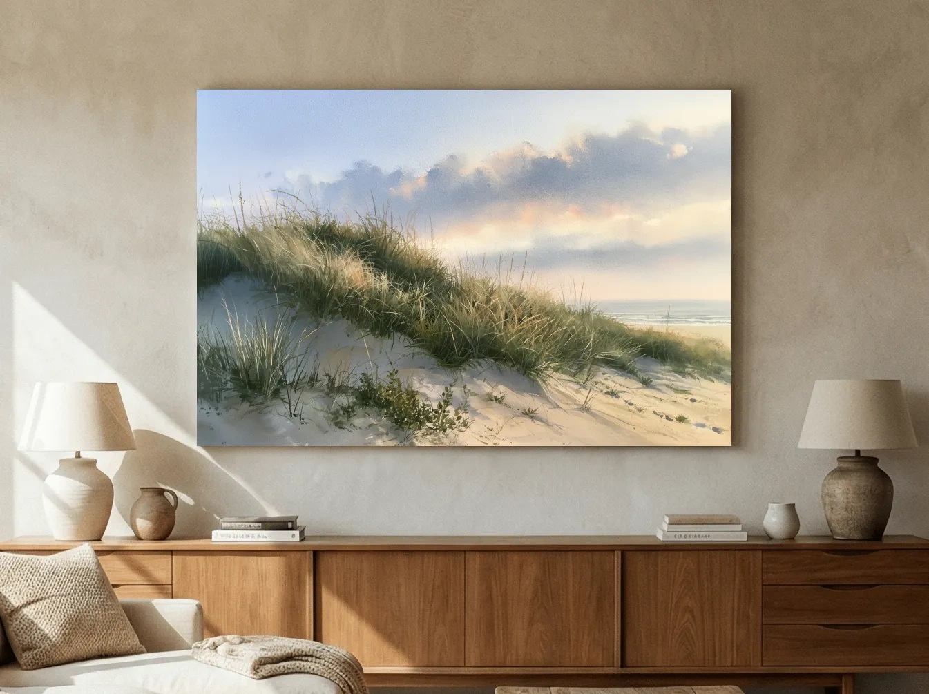 Serene Coastal Sand Dunes - Pastel Beach Landscape Wall Art