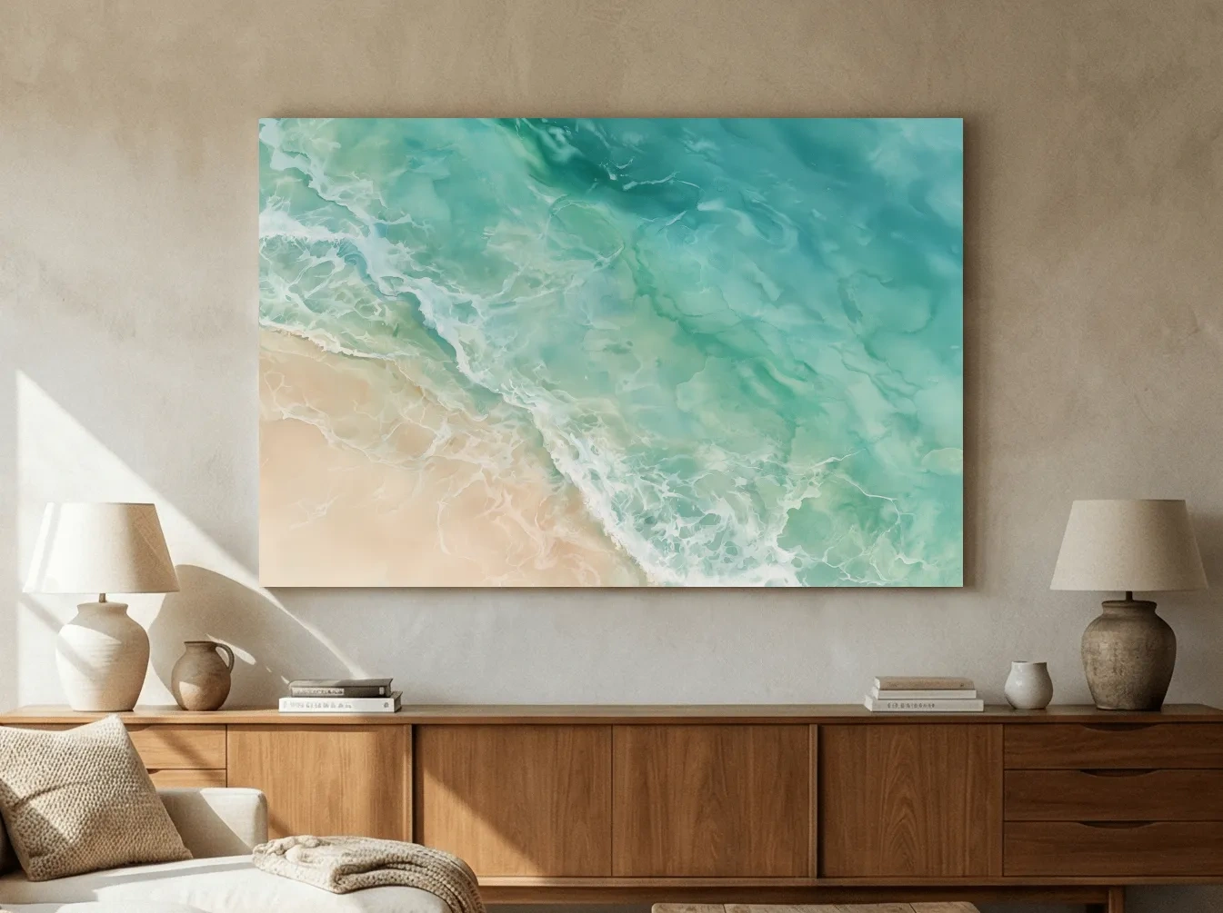 Aerial Tropical Beach Waves - Watercolour Shoreline Wall Art