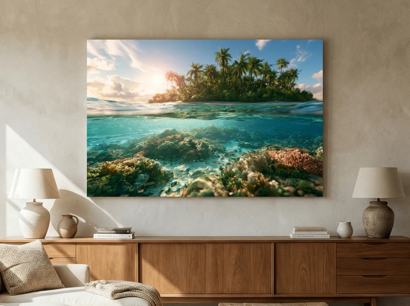 Tropical Underwater Coral Reef Island - Surreal Photographic Wall Art