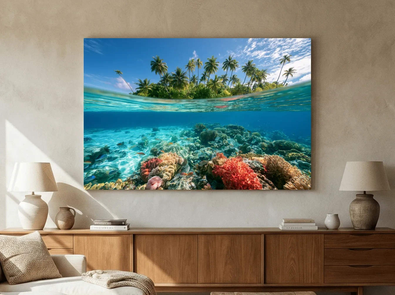 Tropical Underwater Coral Reef Island - Surreal Photographic Wall Art