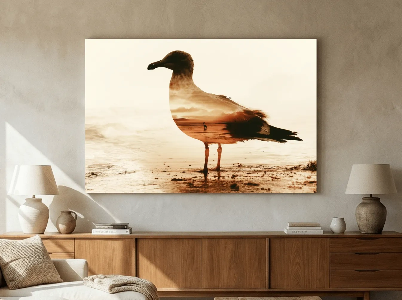 Seagull Silhouette Double Exposure - Beach Photographic Wall Art