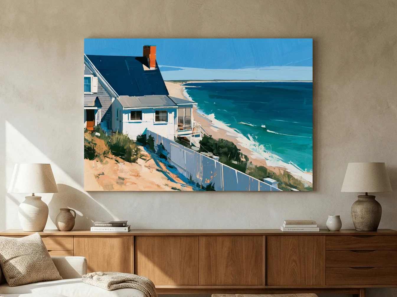 Abstract Beach House Painting - Coastal Dune Landscape Wall Art