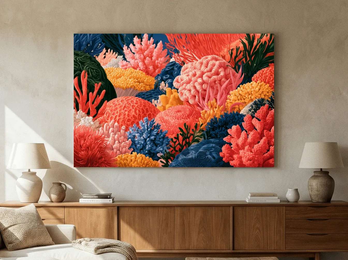 Vibrant Coral Reef Illustration Artwork - Ocean Wall Art
