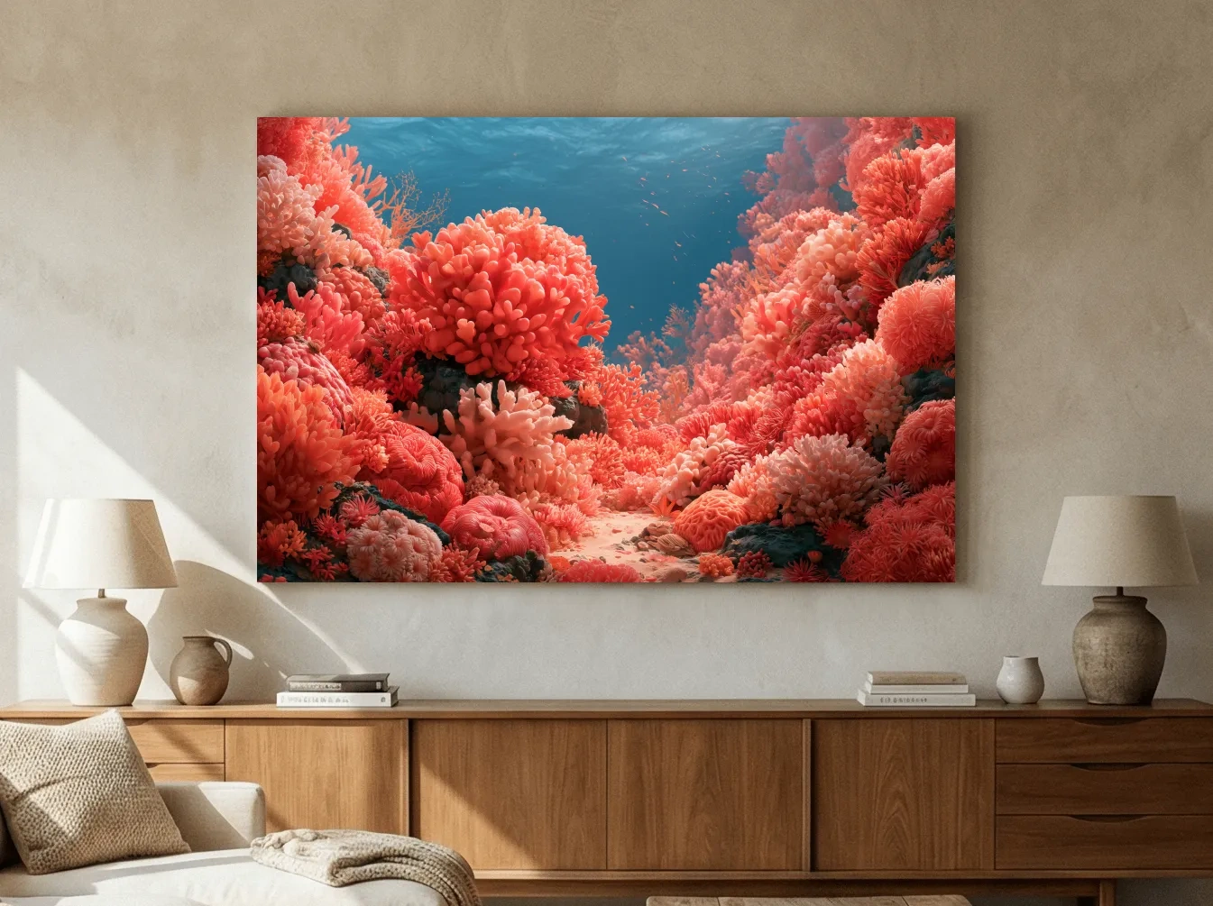 Vibrant Coral Reef Illustration - Underwater Marine Life Wall Art