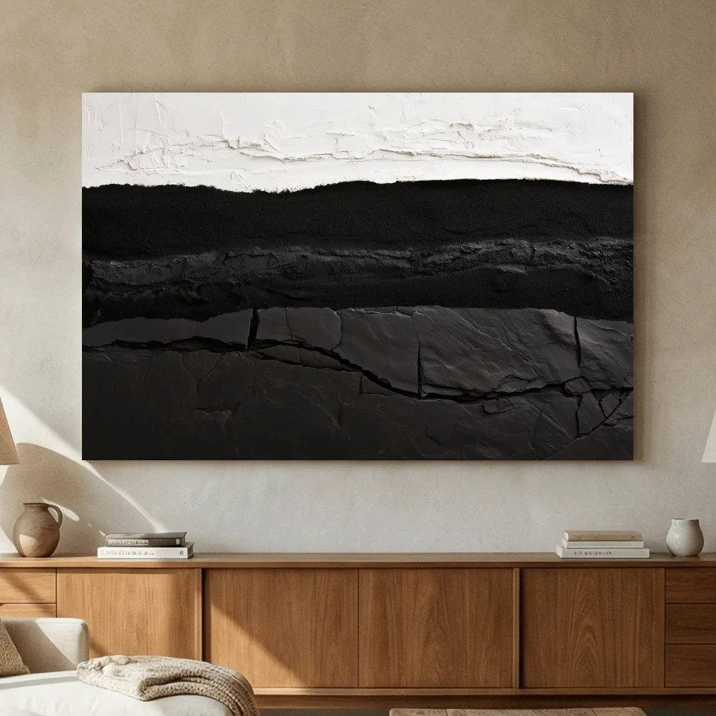 Abstract Stone Strata Design - Monochrome Mixed Media Wall Art