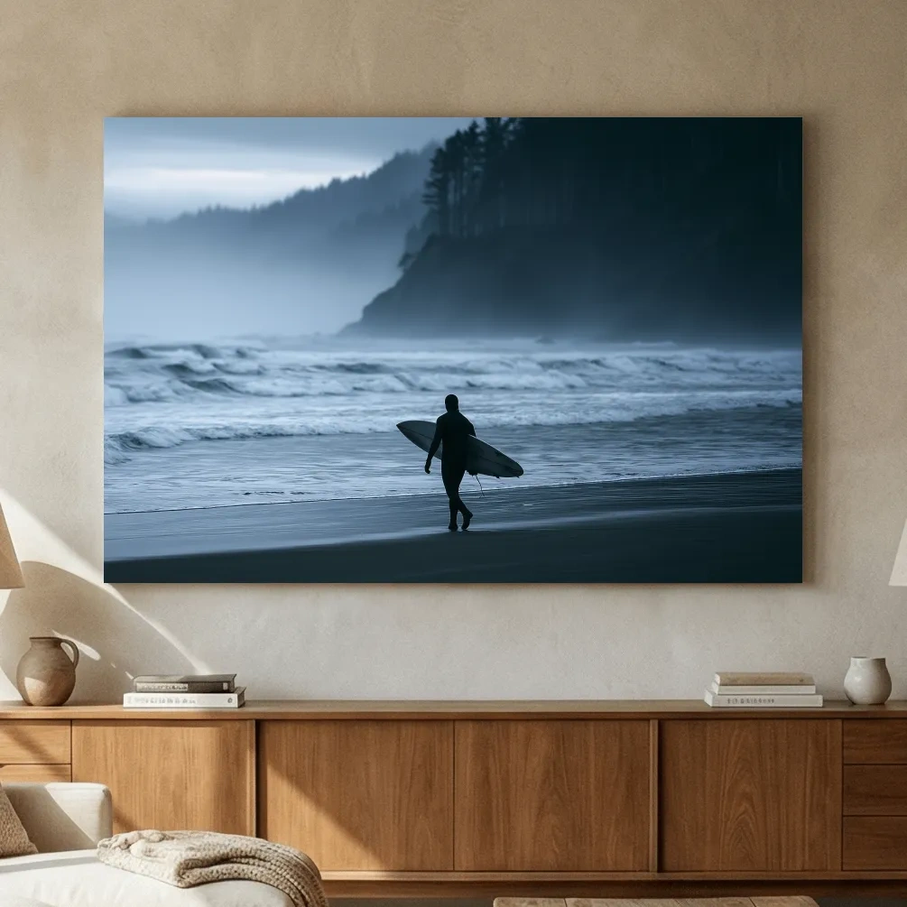 Misty Cold Water Surfer - Dramatic Coastal Photographic Wall Art