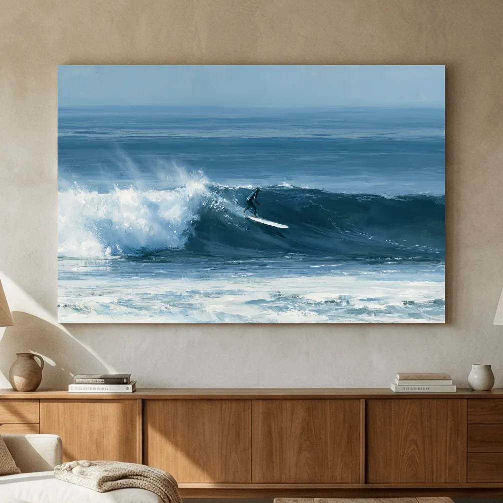 Classic Longboard Surfer Riding Wave - Ocean Painting Wall Art