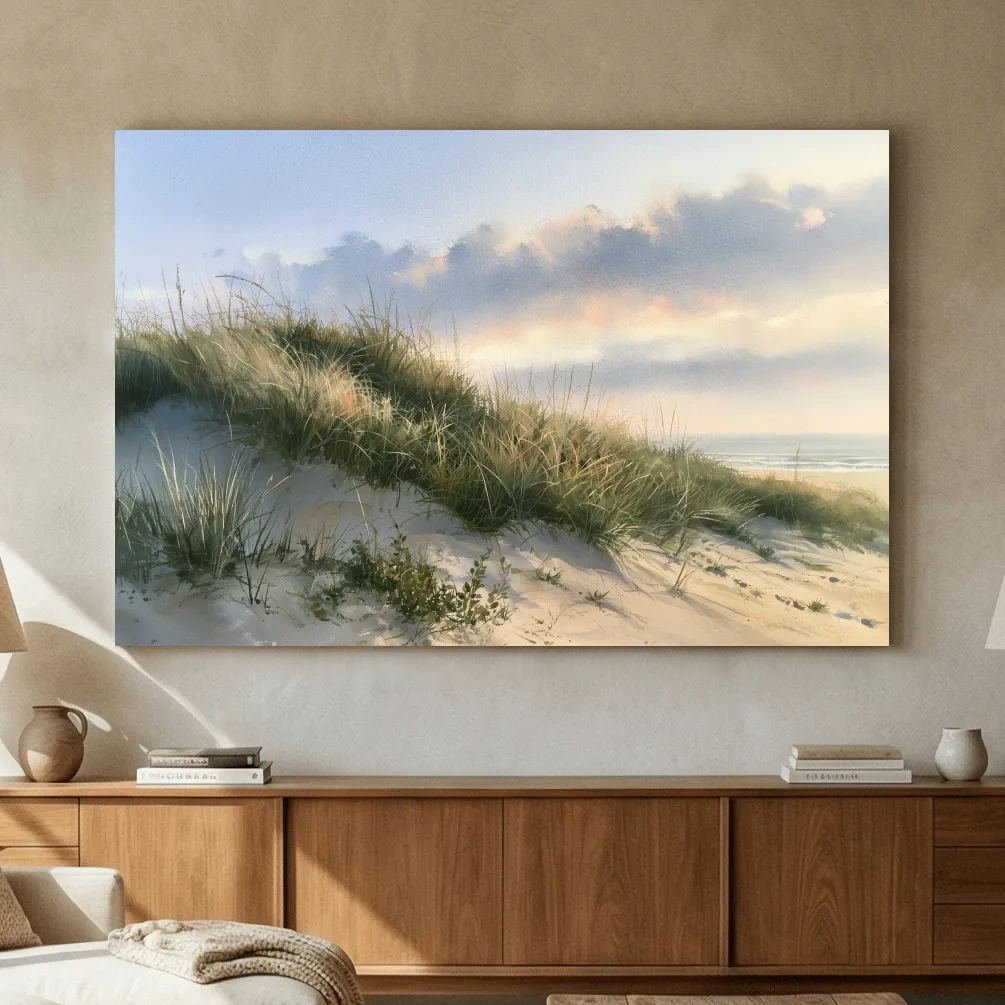 Serene Coastal Sand Dunes - Pastel Beach Landscape Wall Art