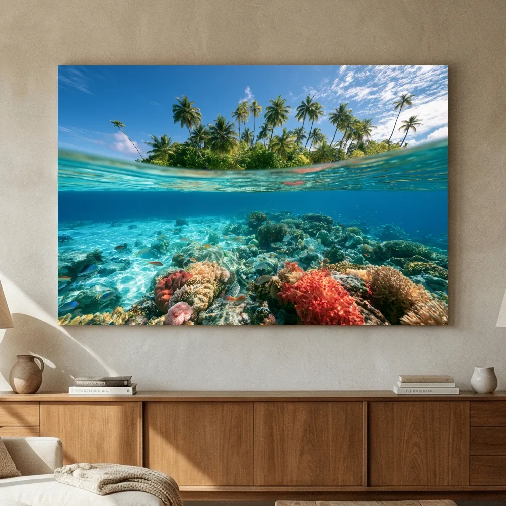 Tropical Underwater Coral Reef Island - Surreal Photographic Wall Art