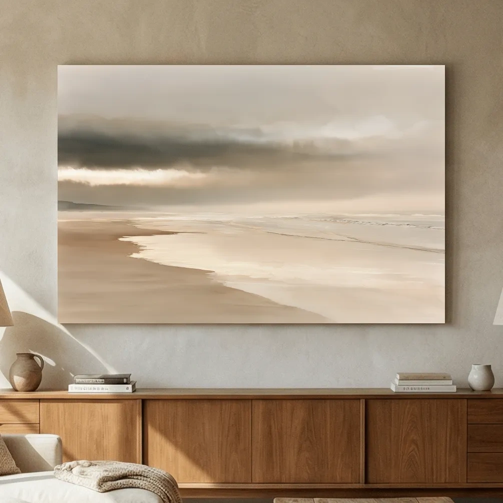 Misty Beach Morning Watercolour - Minimalist Boho Wall Art