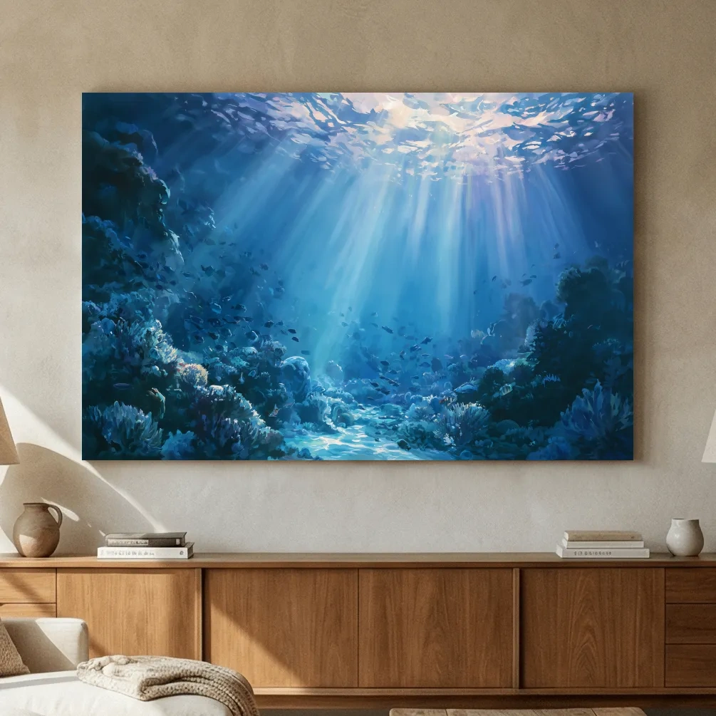 Sunlit Coral Reef Underwater Painting - Marine Wall Art