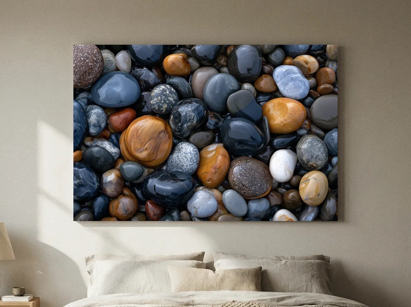 Smooth Wet Ocean Pebbles - Abstract Macro Photographic Wall Art