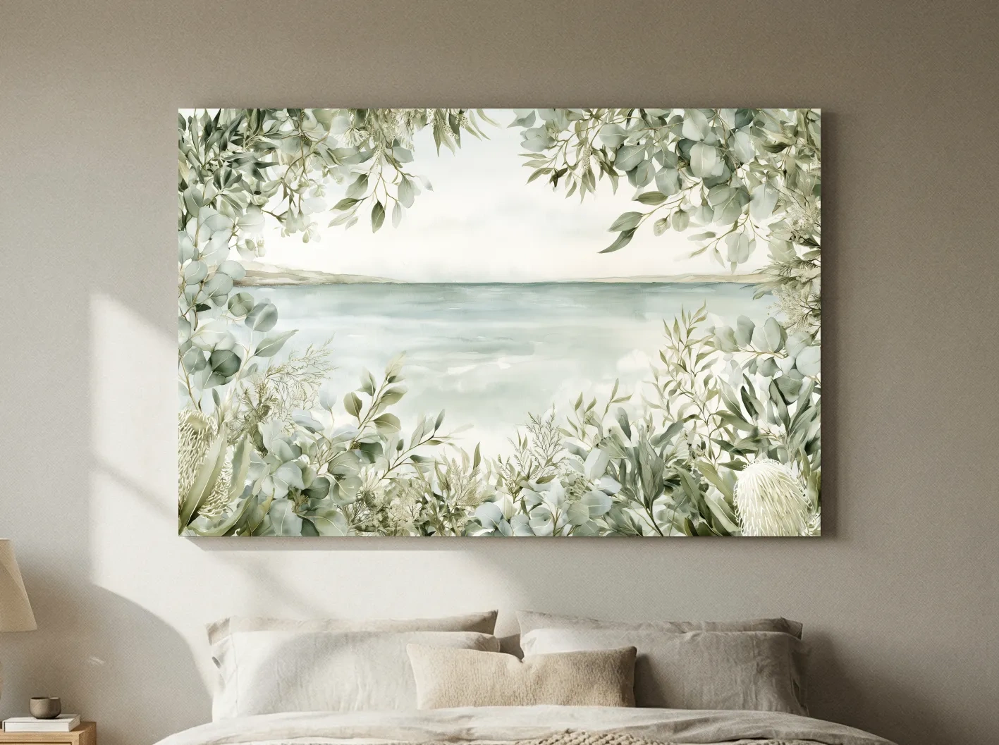 Coastal Eucalyptus Botanical Illustration - Serene Beach Wall Art