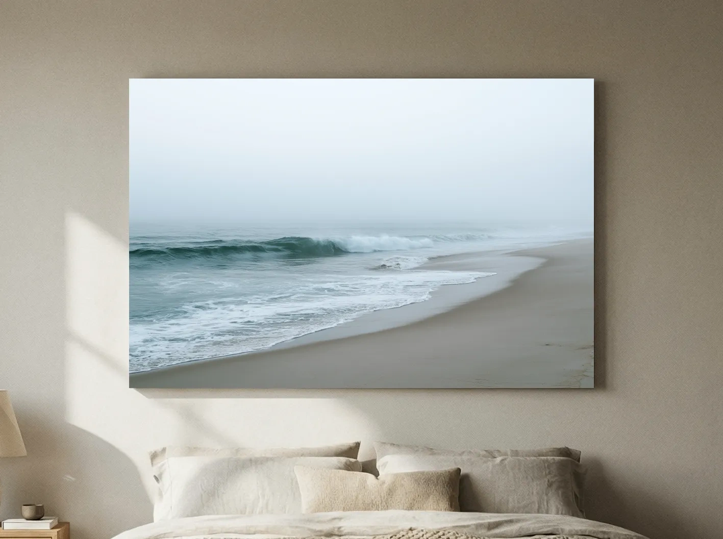 Misty Beach Waves - Minimalist Photographic Wall Art