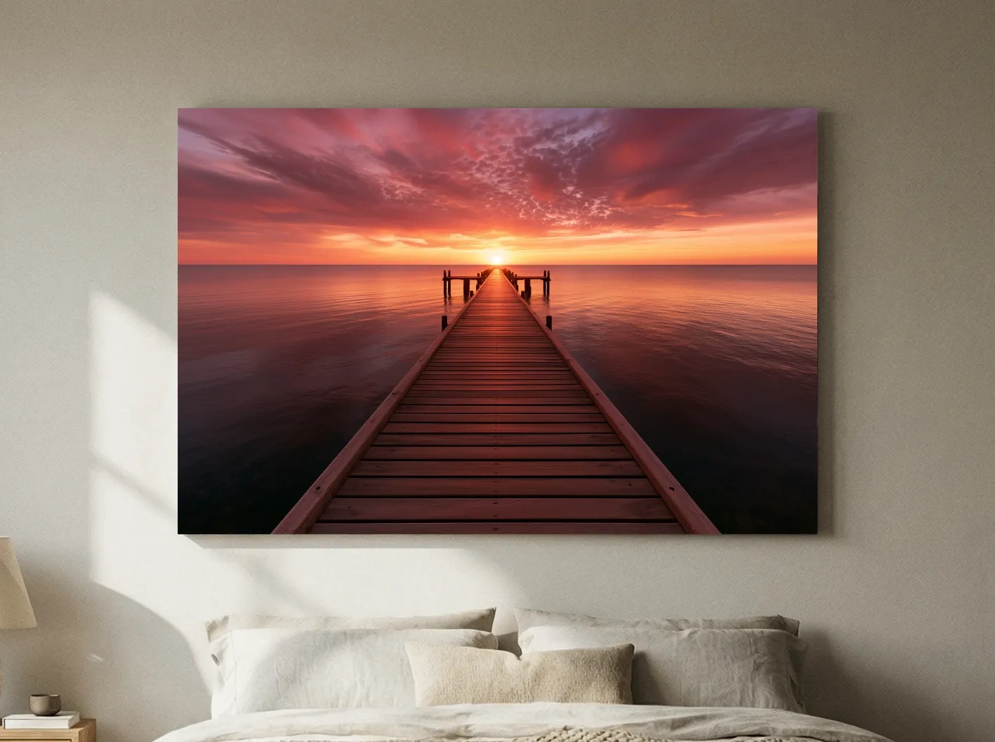 Sunset Pier Horizon - Dramatic Ocean Photographic Wall Art