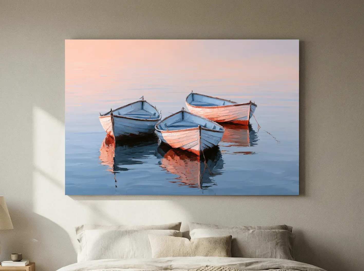 Three Rowboats on Still Water - Impasto Style Nautical Painting Art