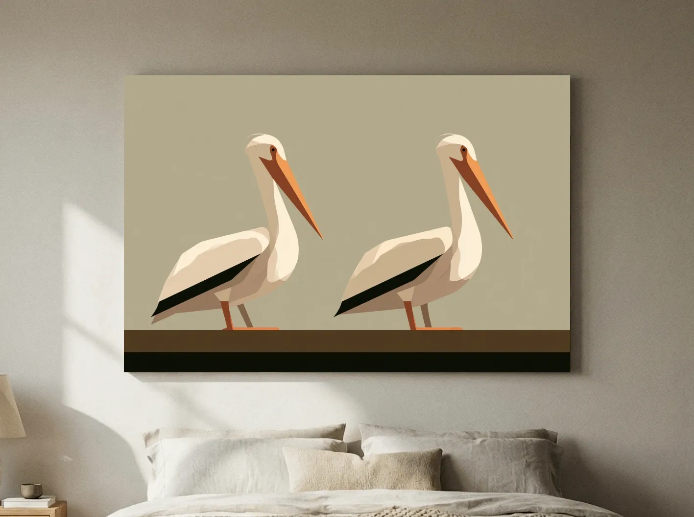 Mid-Century Pelican Pair Illustration - Minimalist Coastal Bird Wall Art
