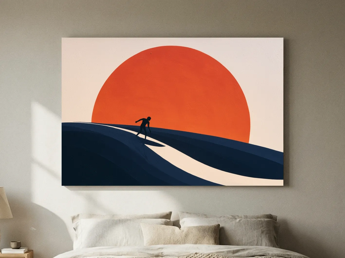 Mid-Century Surfer Silhouette Illustration - Modernist Wave Wall Art