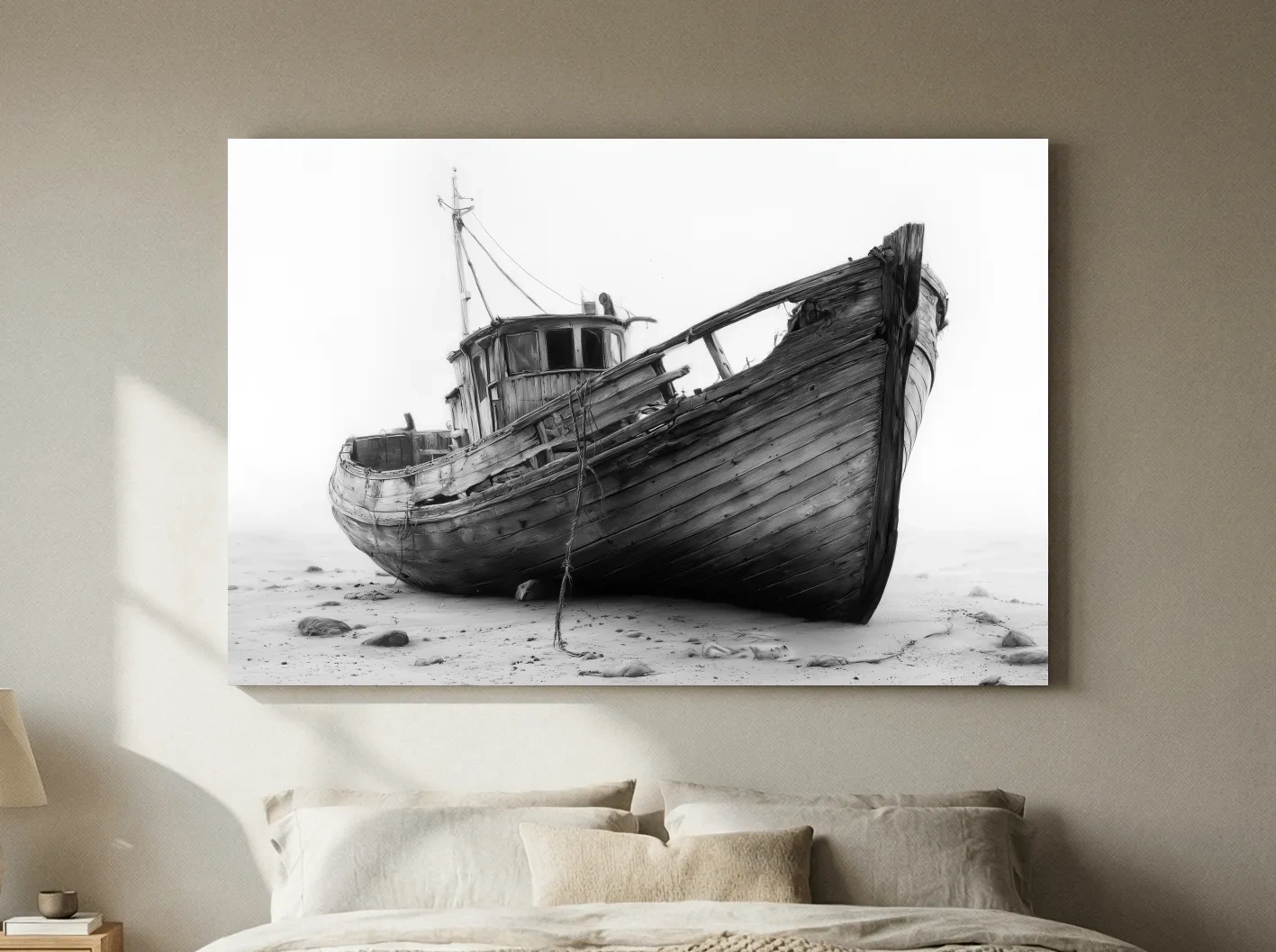 Weathered Fishing Boat Drawing - Monochrome Nautical Wall Art