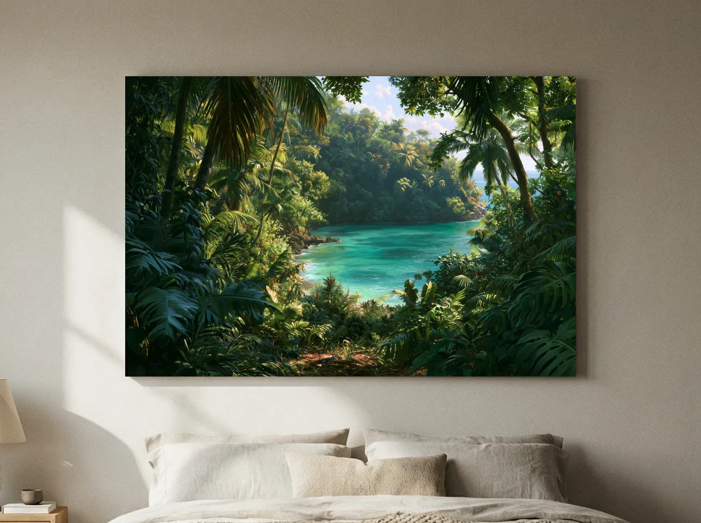 Lush Tropical Jungle Lagoon - Exotic Island Painting Wall Art
