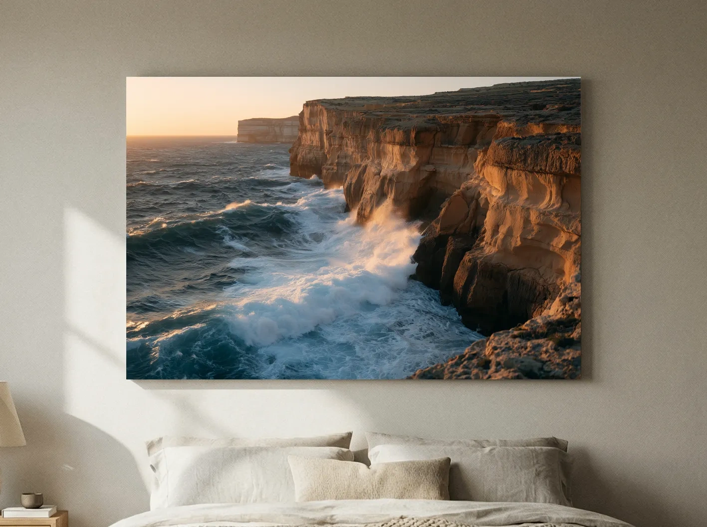 Golden Sunset Sea Cliffs - Dramatic Coastal Wall Art