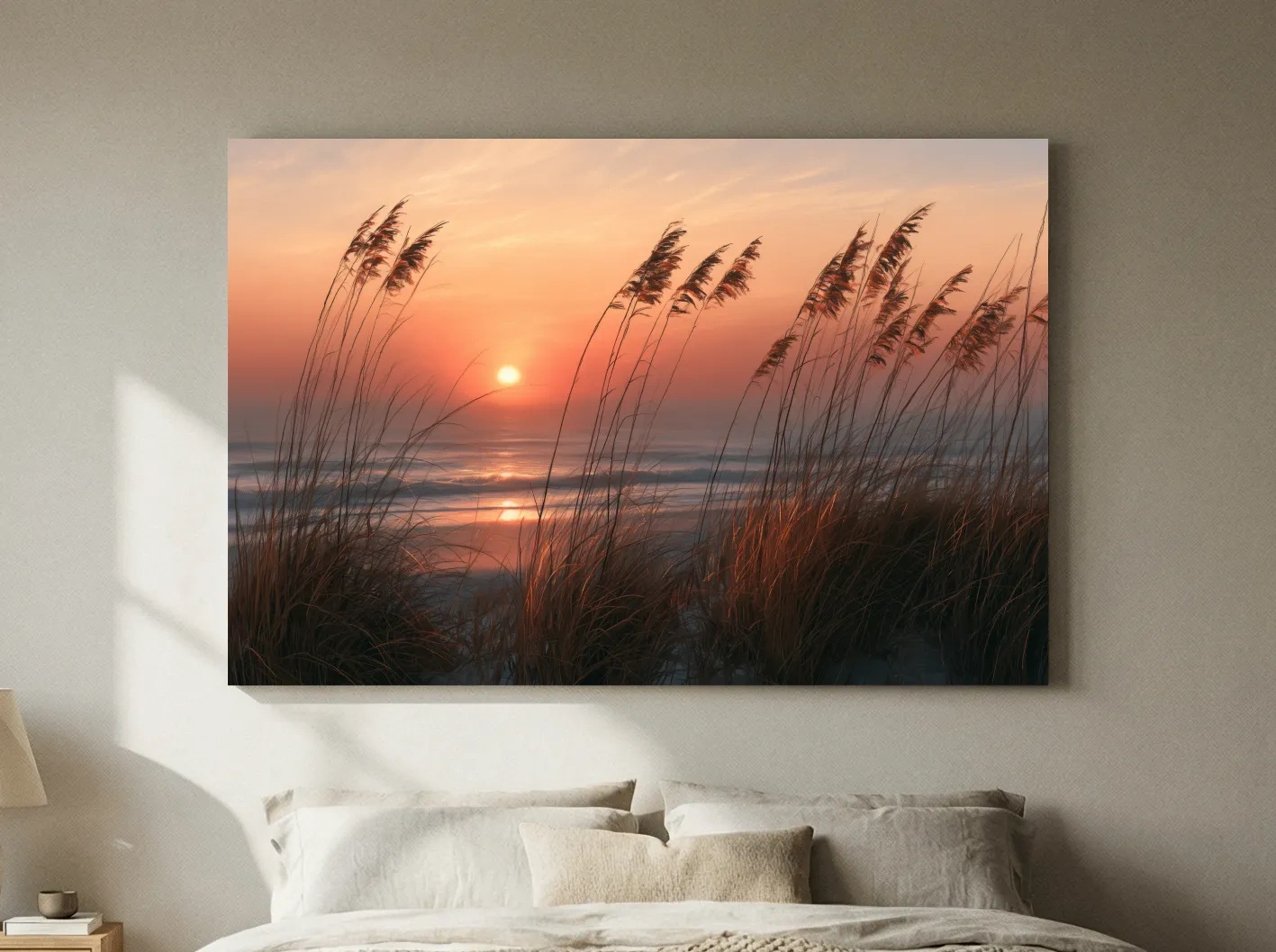 Boho Coastal Dune Grass Sunset - Soft Chalk Drawing Wall Art
