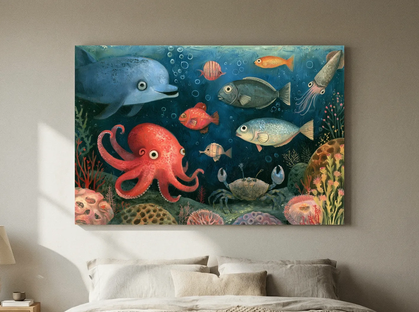 Quirky Underwater Folk Art -  Whimsical Painting Artwork