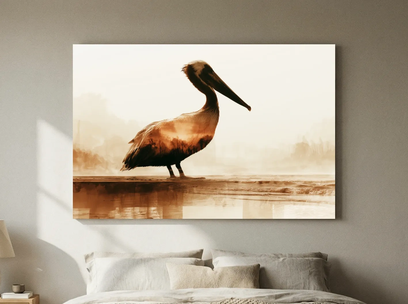 Double Exposure Pelican Silhouette - Photographic Coastal Wall Art