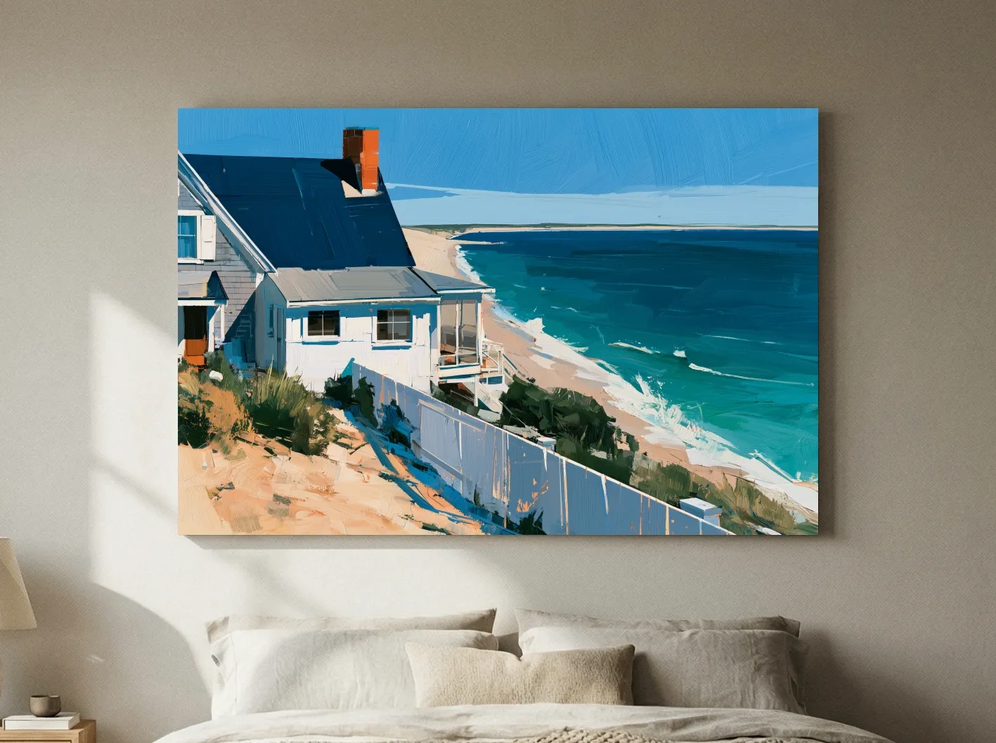 Abstract Beach House Painting - Coastal Dune Landscape Wall Art