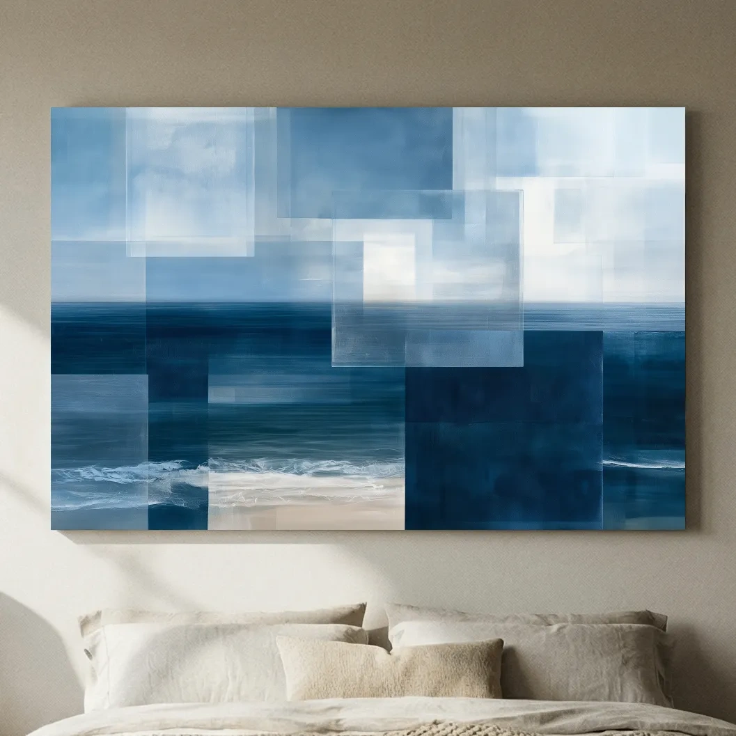 Geometric Abstract Seascape Painting - Layered Horizon Wall Art