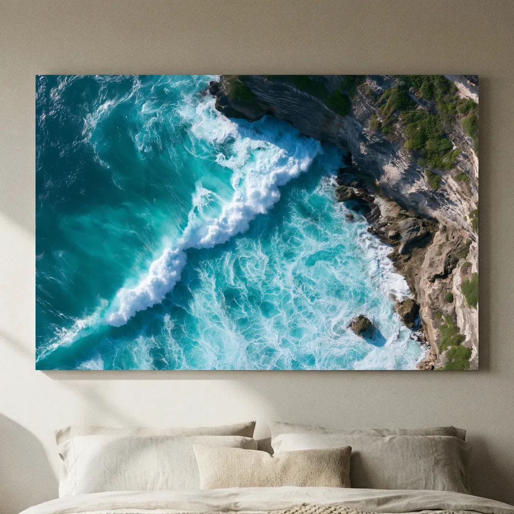 Aerial Tropical Waves & Rocky Coastline - Abstract Photographic Wall Art