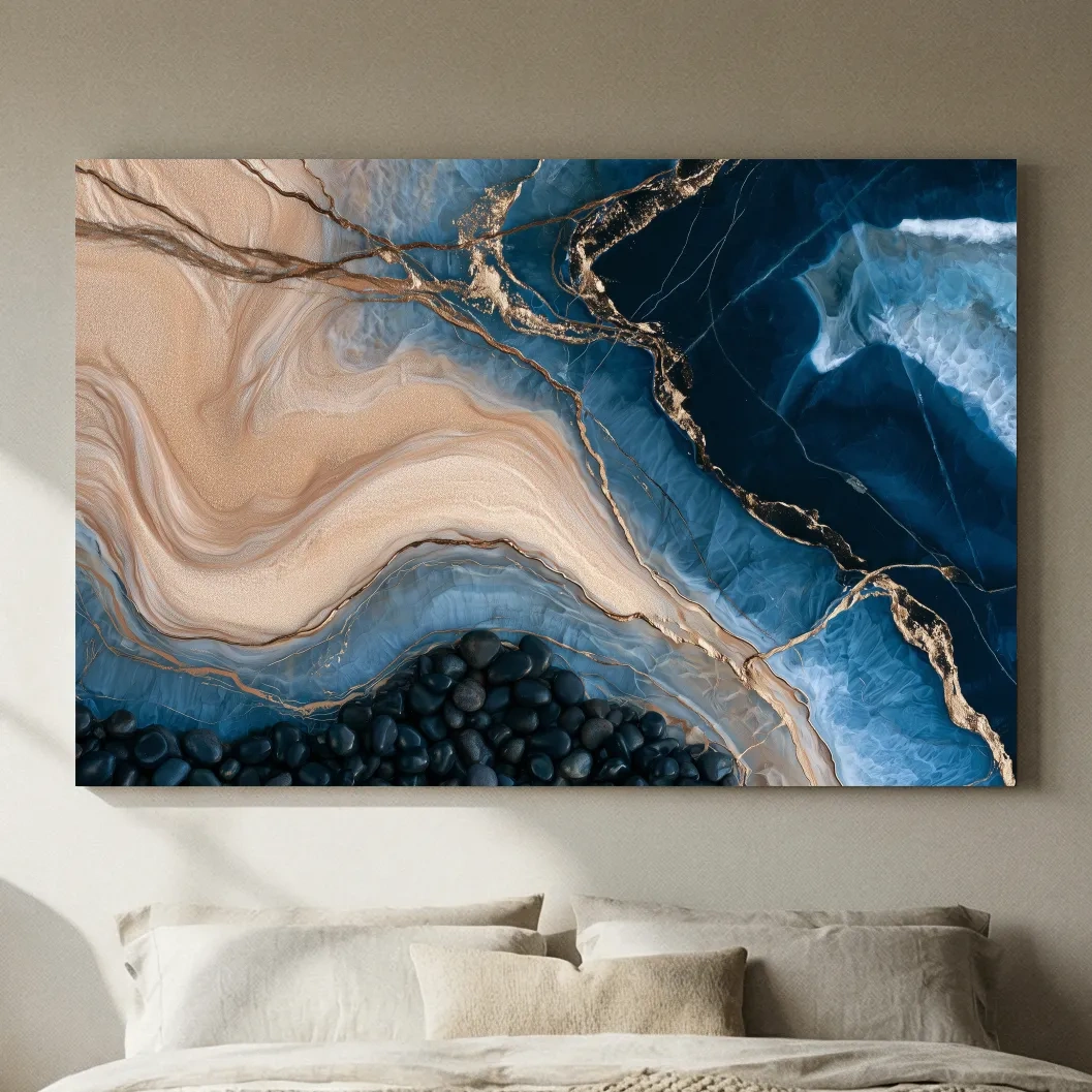Layered Beach Strata And Pebbles - Abstract Mixed Media Natural Wall Art