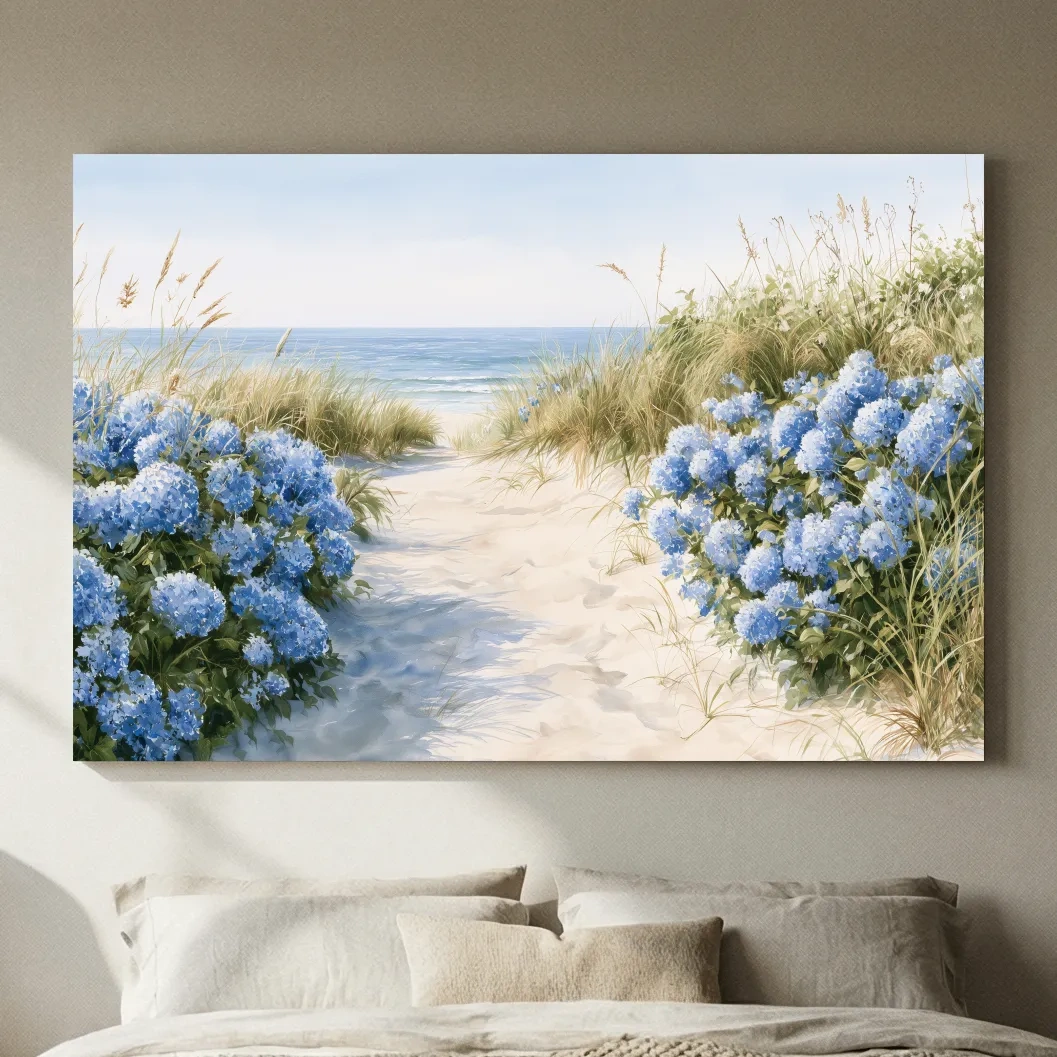 Hydrangea Dune Path Painting - Beach Landscape Wall Art