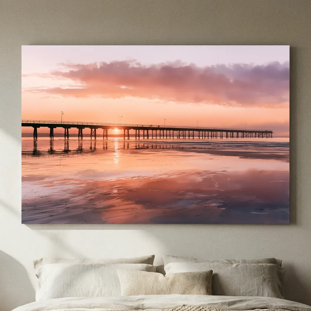 Sunset Pier Reflection - Watercolour Beach Wall Art