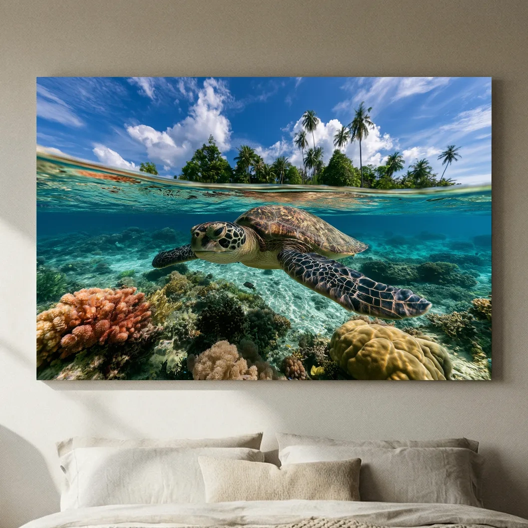 Surreal Sea Turtle Reef - Tropical Underwater Photographic Wall Art
