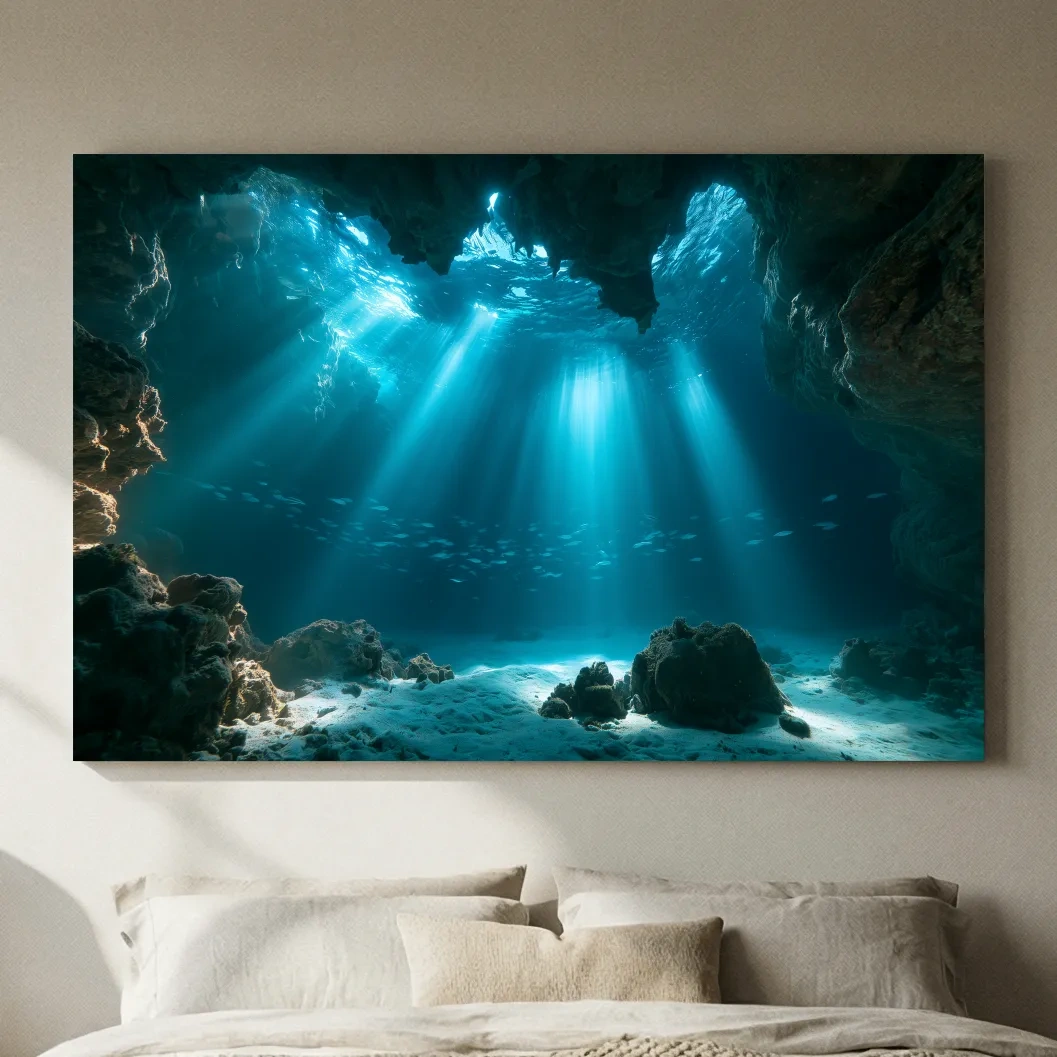 Underwater Sea Cave Sunbeams - Surreal Photographic Wall Art