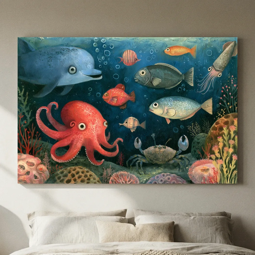 Quirky Underwater Folk Art -  Whimsical Painting Artwork