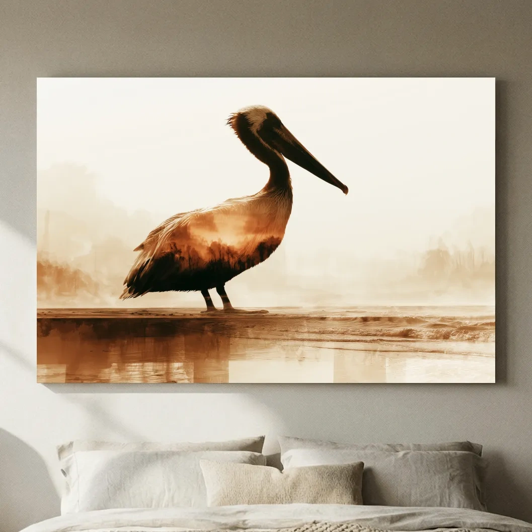 Double Exposure Pelican Silhouette - Photographic Coastal Wall Art