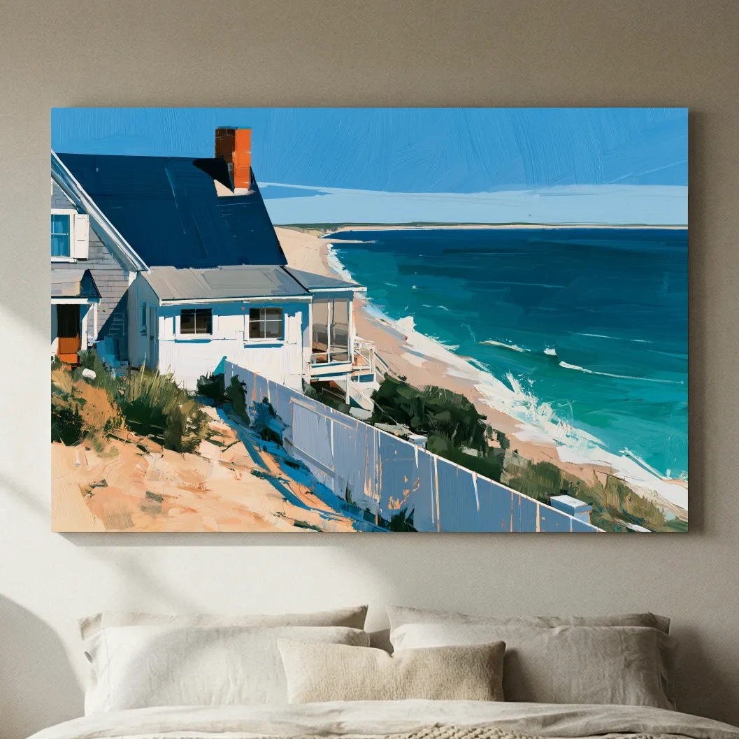 Abstract Beach House Painting - Coastal Dune Landscape Wall Art