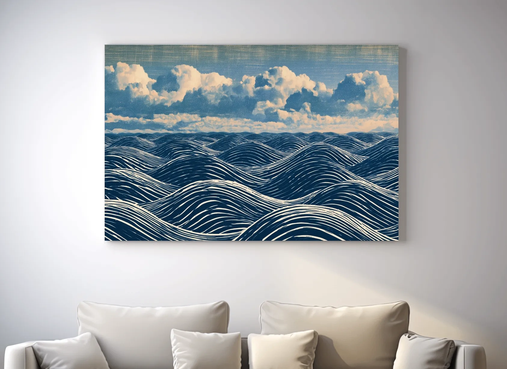 Geometric Rolling Waves Illustration - Abstract Ocean Wall Art