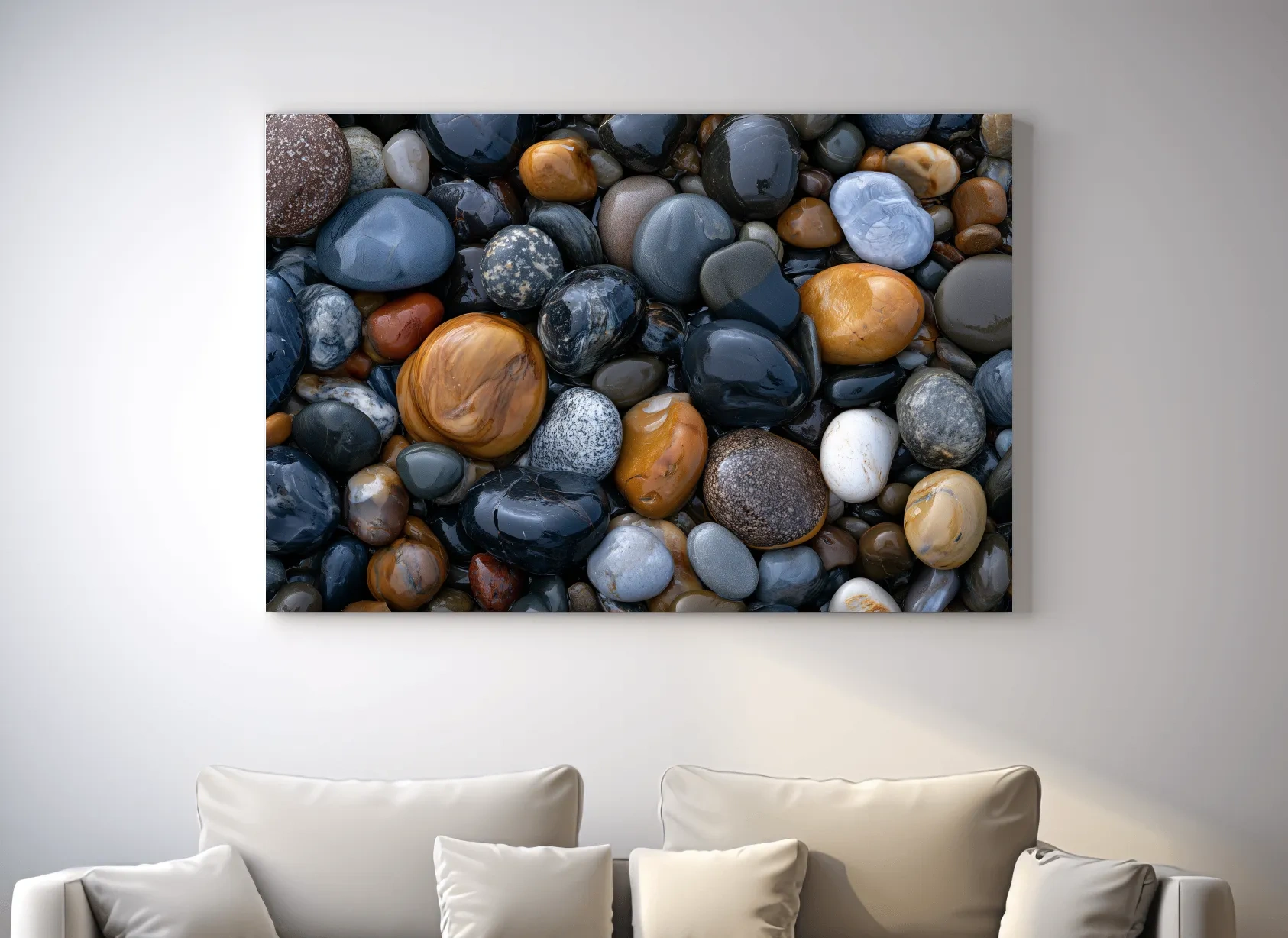 Smooth Wet Ocean Pebbles - Abstract Macro Photographic Wall Art
